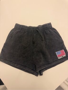 Zara Grey Athletic Drawstring Shorts with Flag Patch
